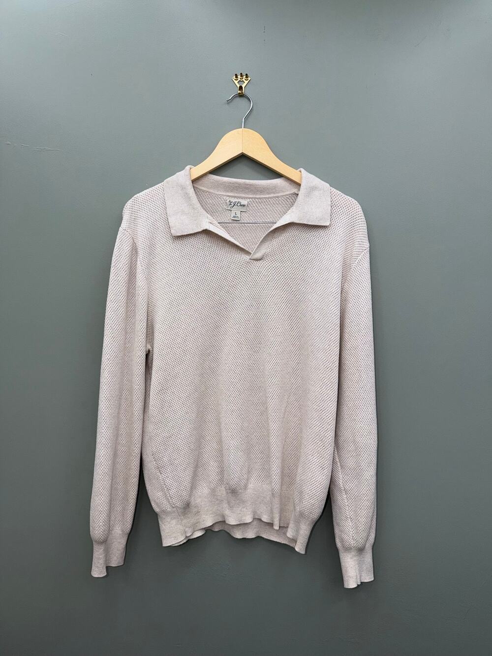 J.Crew Cotton Birdseye Knit Polo Sweater Men's Large Quiet Luxury